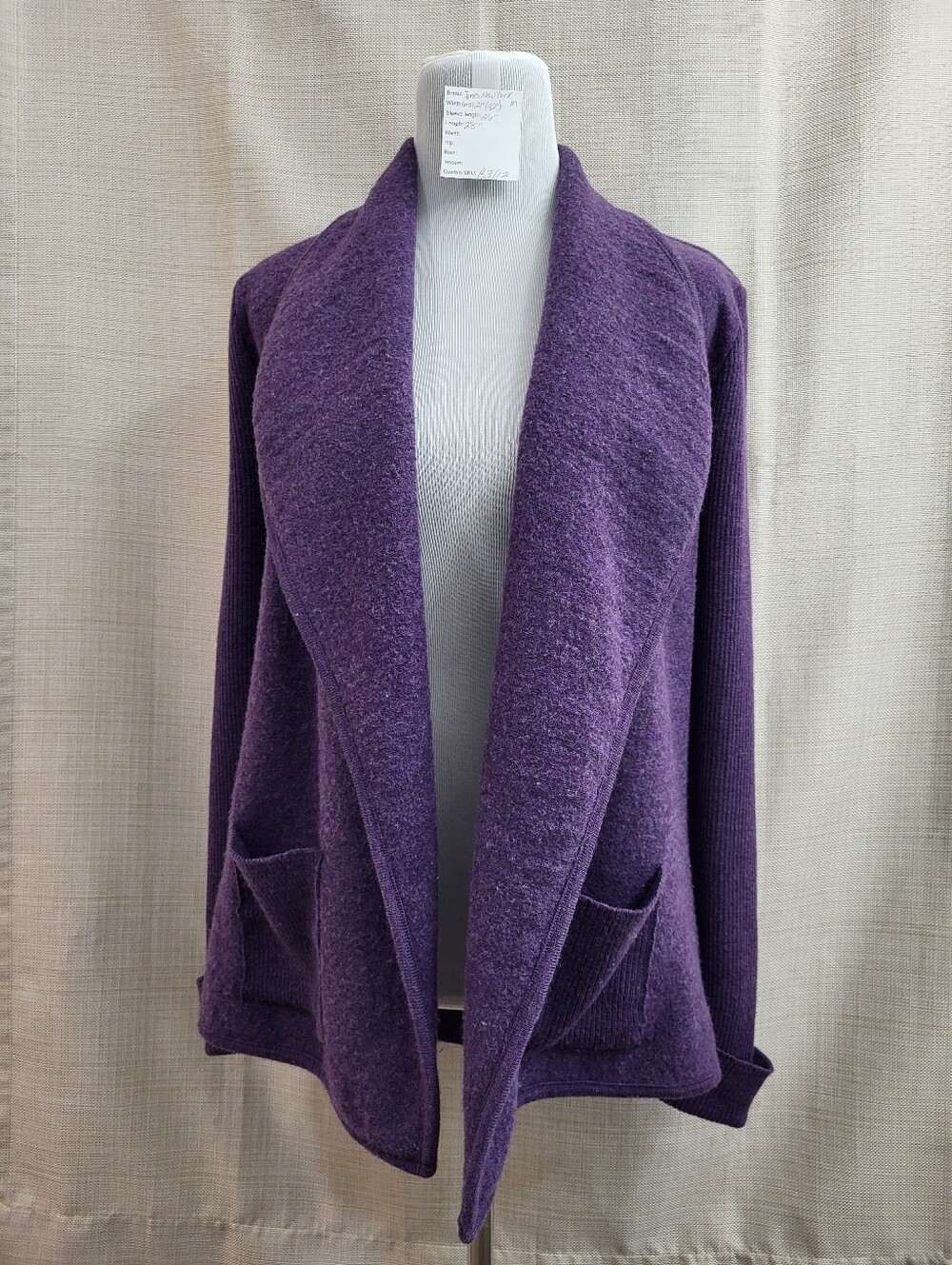Jones New York Women's Purple Wool Blend Open Front Knit Cardigan Jacket Size M